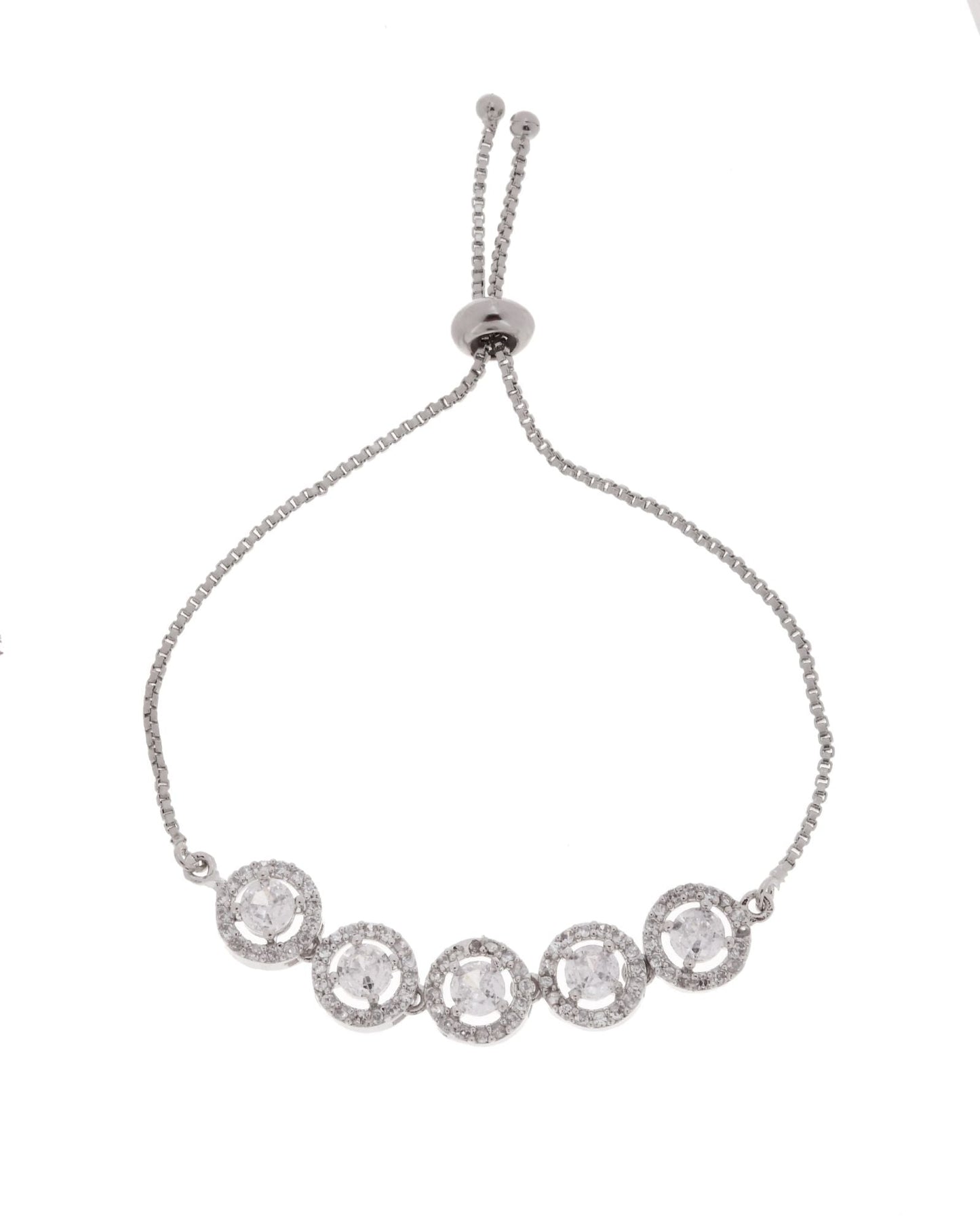 Jewels Nest Silver Plated White Stone Circle Design Bracelet