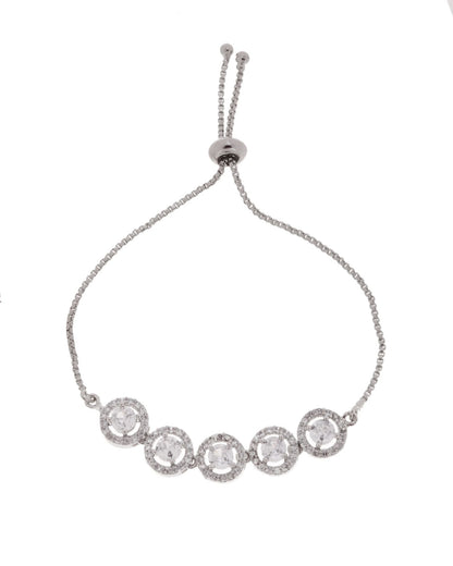 Jewels Nest Silver Plated White Stone Circle Design Bracelet