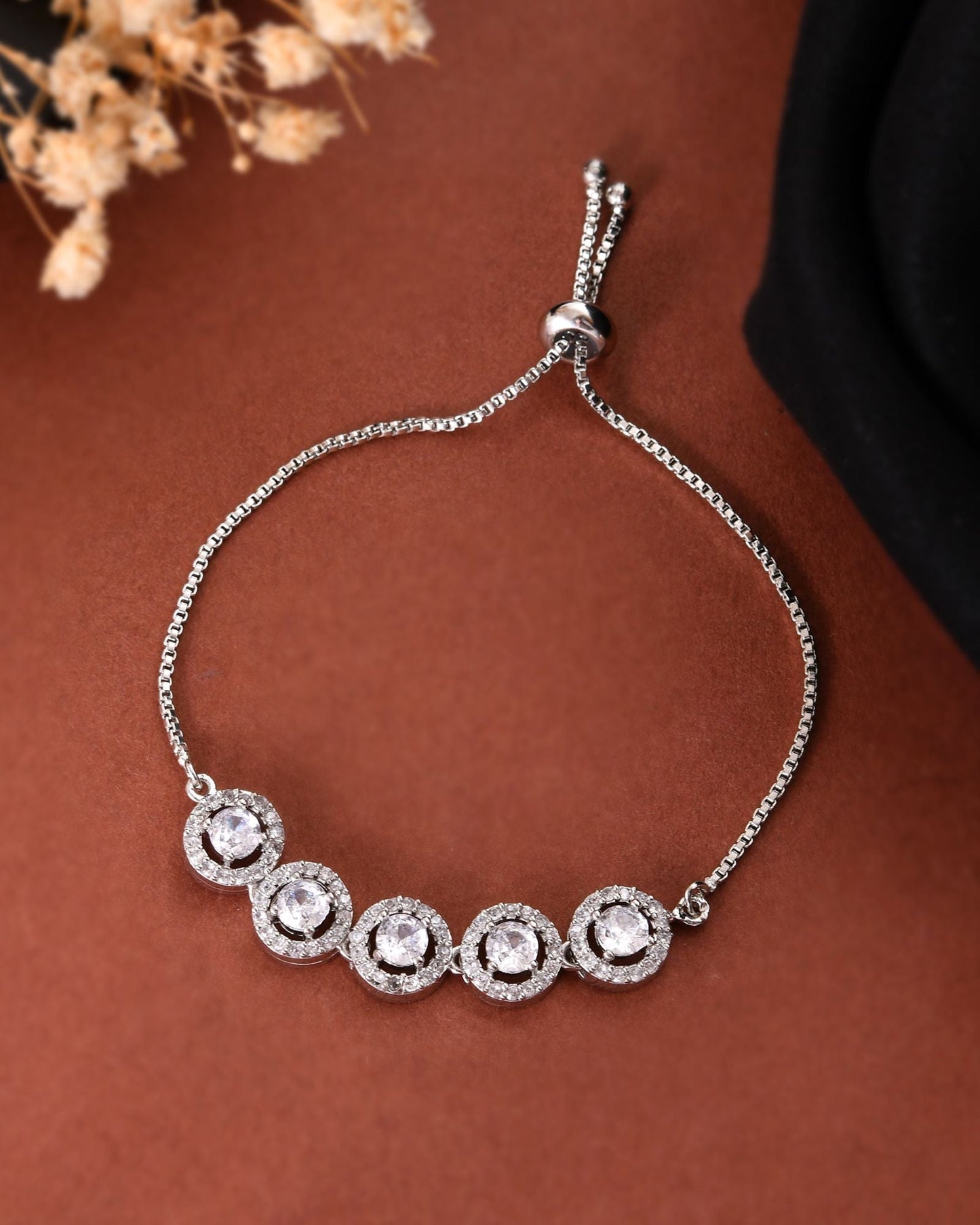Jewels Nest Silver Plated White Stone Circle Design Bracelet