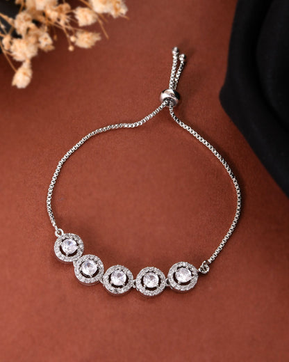 Jewels Nest Silver Plated White Stone Circle Design Bracelet