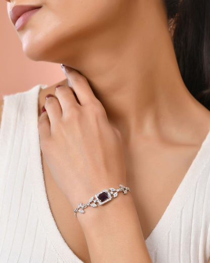 Jewels Nest Silver Plated Emerald Purple Stone Floral Bracelet