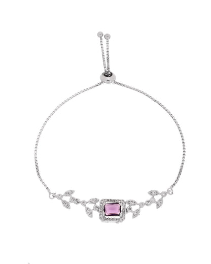 Jewels Nest Silver Plated Emerald Purple Stone Floral Bracelet