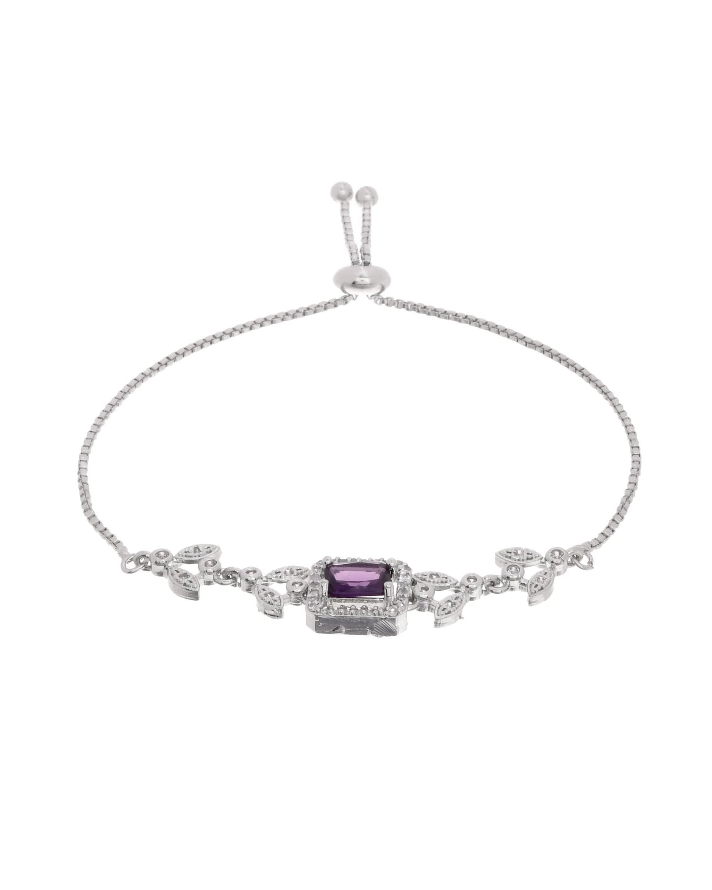 Jewels Nest Silver Plated Emerald Purple Stone Floral Bracelet