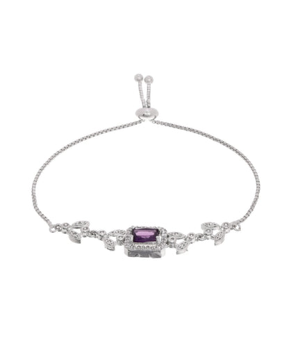 Jewels Nest Silver Plated Emerald Purple Stone Floral Bracelet