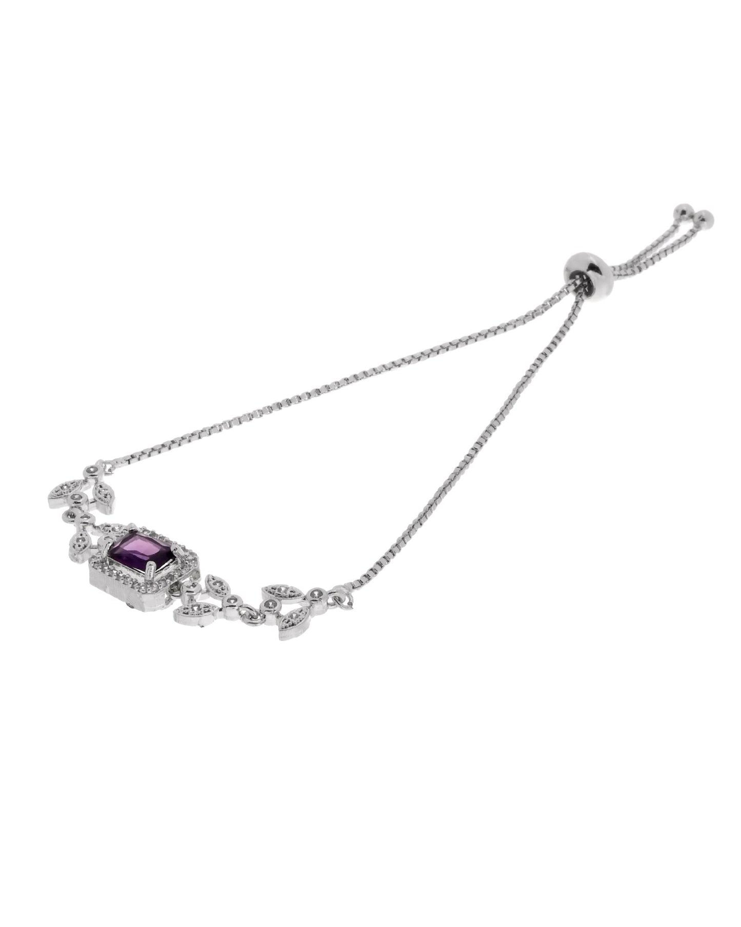 Jewels Nest Silver Plated Emerald Purple Stone Floral Bracelet
