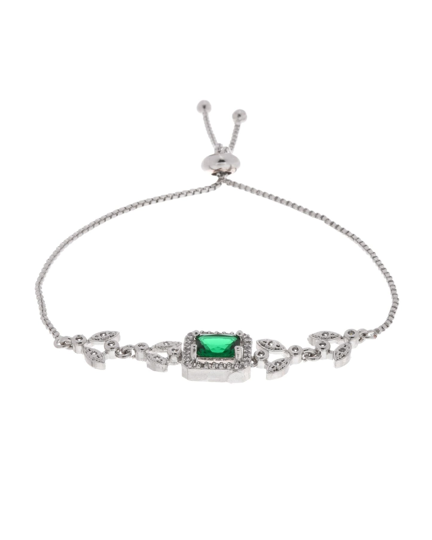 Jewels Nest Silver Plated Green Stone Adjustable Statement Bracelet