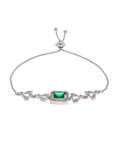 Jewels Nest Silver Plated Green Stone Adjustable Statement Bracelet