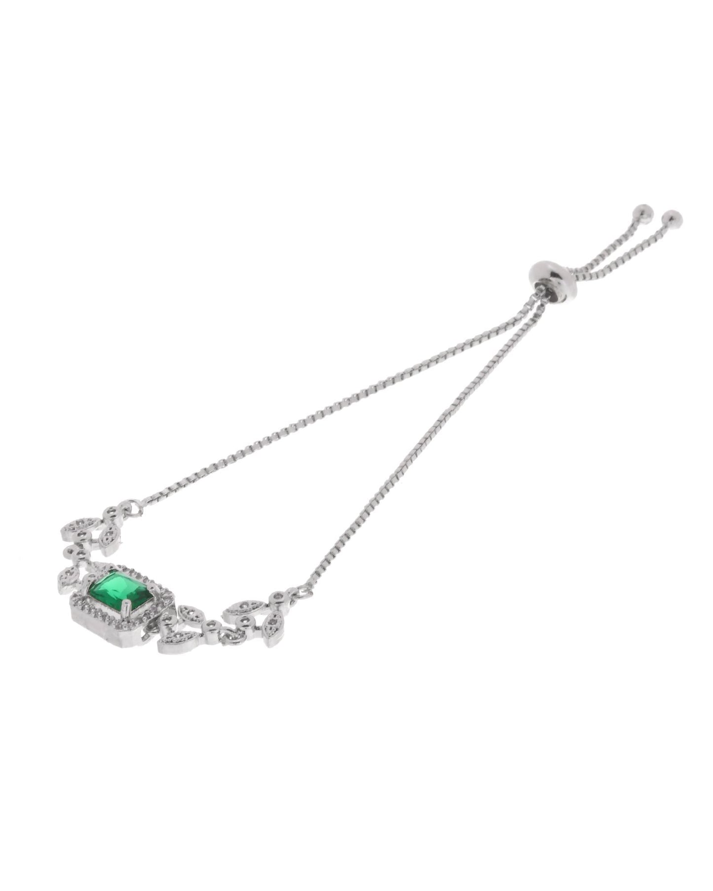 Jewels Nest Silver Plated Green Stone Adjustable Statement Bracelet