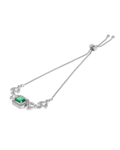 Jewels Nest Silver Plated Green Stone Adjustable Statement Bracelet