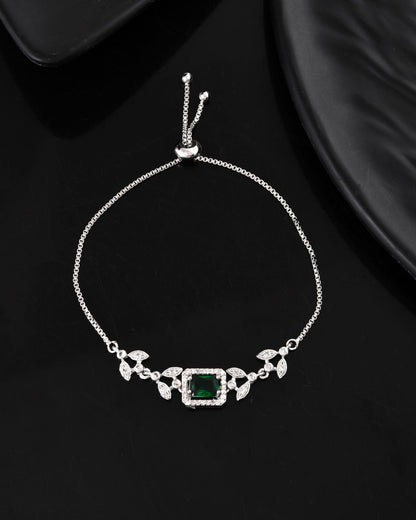 Jewels Nest Silver Plated Green Stone Adjustable Statement Bracelet