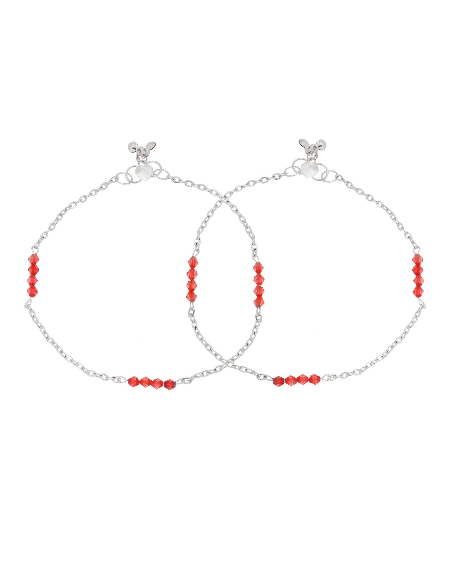 Jewels Nest Silver Plated Red Beads Adjustable Anklet With Heart Clasp