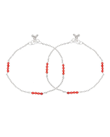 Jewels Nest Silver Plated Red Beads Adjustable Anklet With Heart Clasp