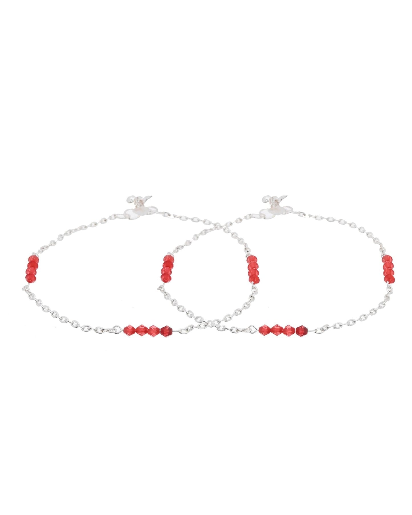 Jewels Nest Silver Plated Red Beads Adjustable Anklet With Heart Clasp