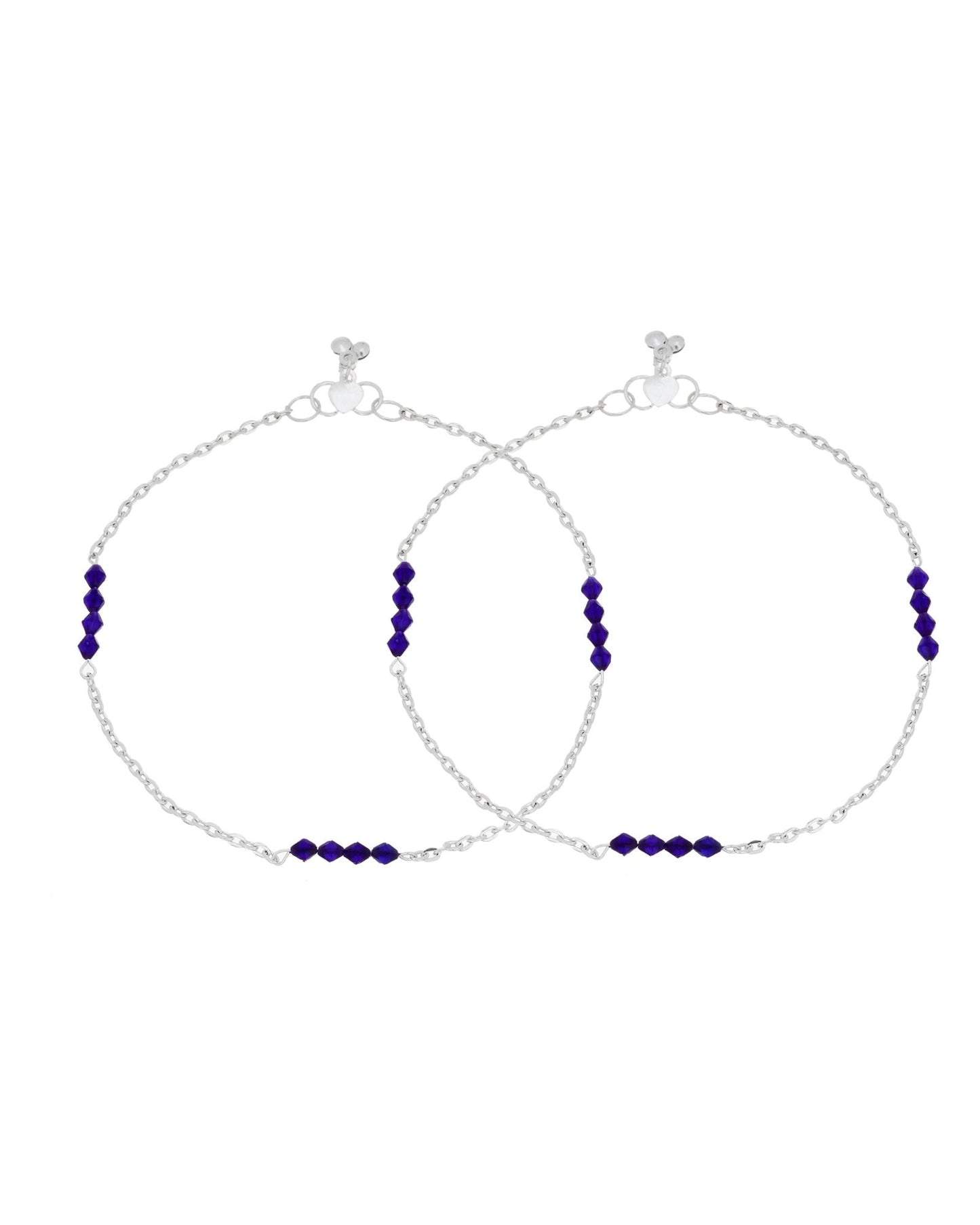 Jewels Nest Silver Plated Purple Beads Chain Anklet For Women