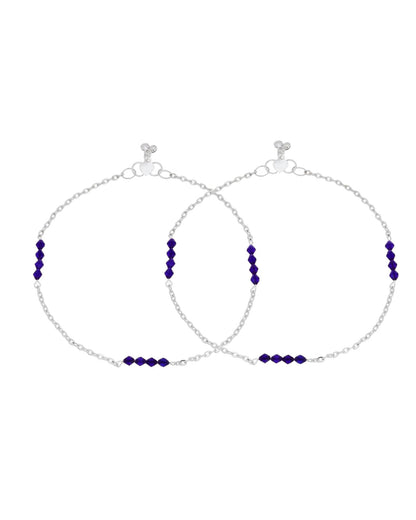 Jewels Nest Silver Plated Purple Beads Chain Anklet For Women