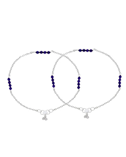 Jewels Nest Silver Plated Purple Beads Chain Anklet For Women