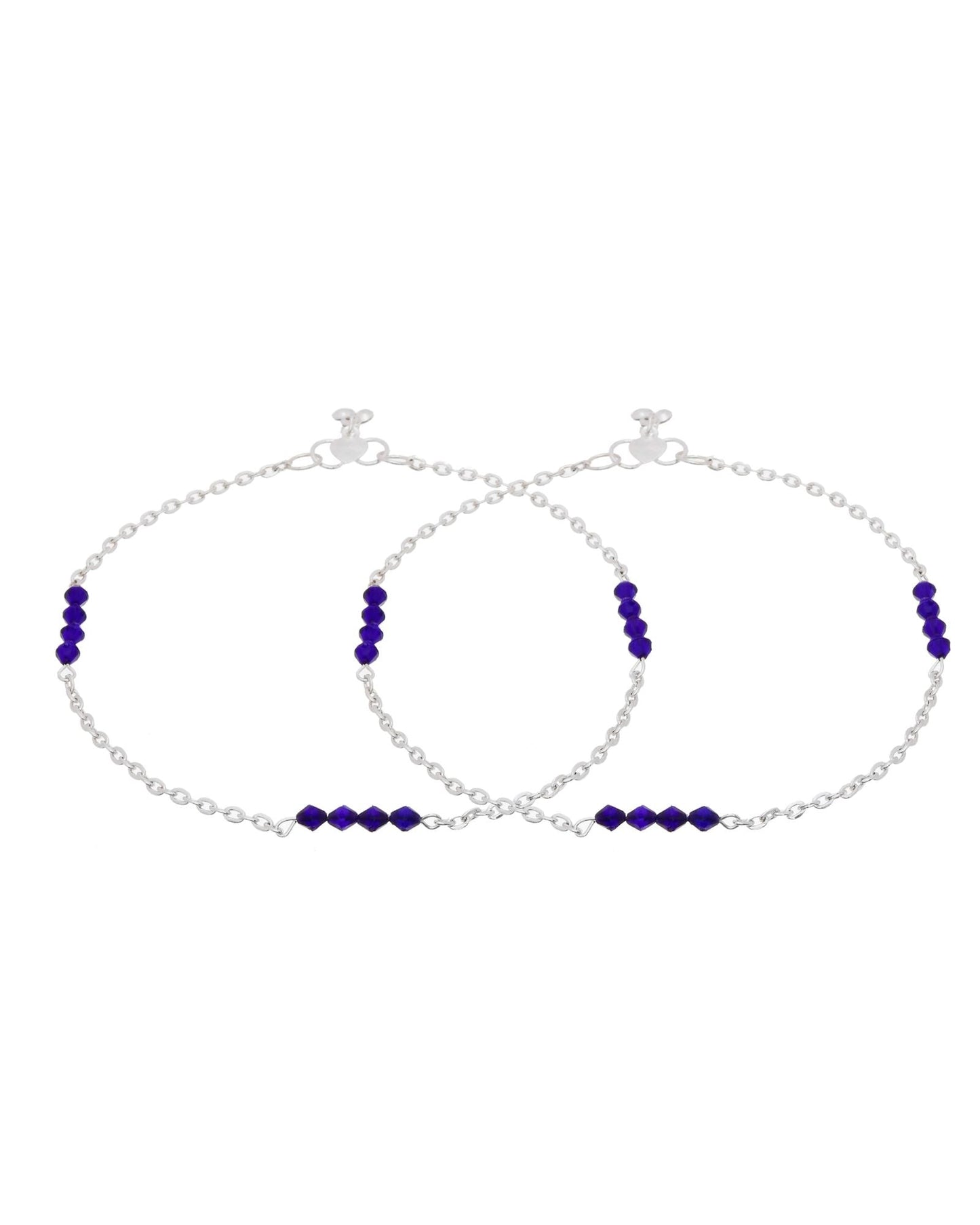 Jewels Nest Silver Plated Purple Beads Chain Anklet For Women