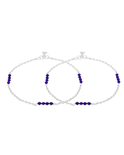 Jewels Nest Silver Plated Purple Beads Chain Anklet For Women