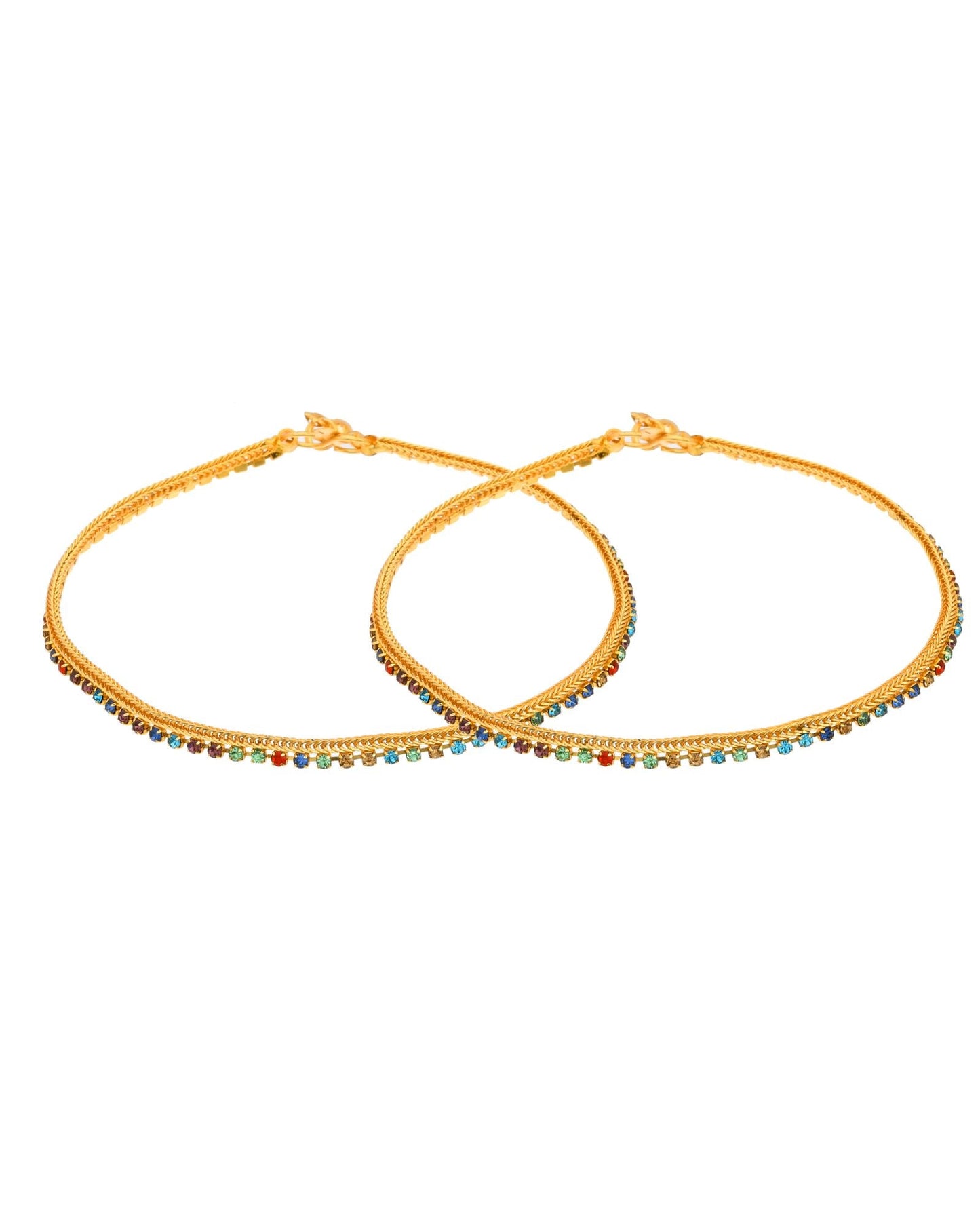 Jewels Nest Gold Plated Multicolor Stone Chain Anklet For Women