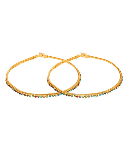 Jewels Nest Gold Plated Multicolor Stone Chain Anklet For Women