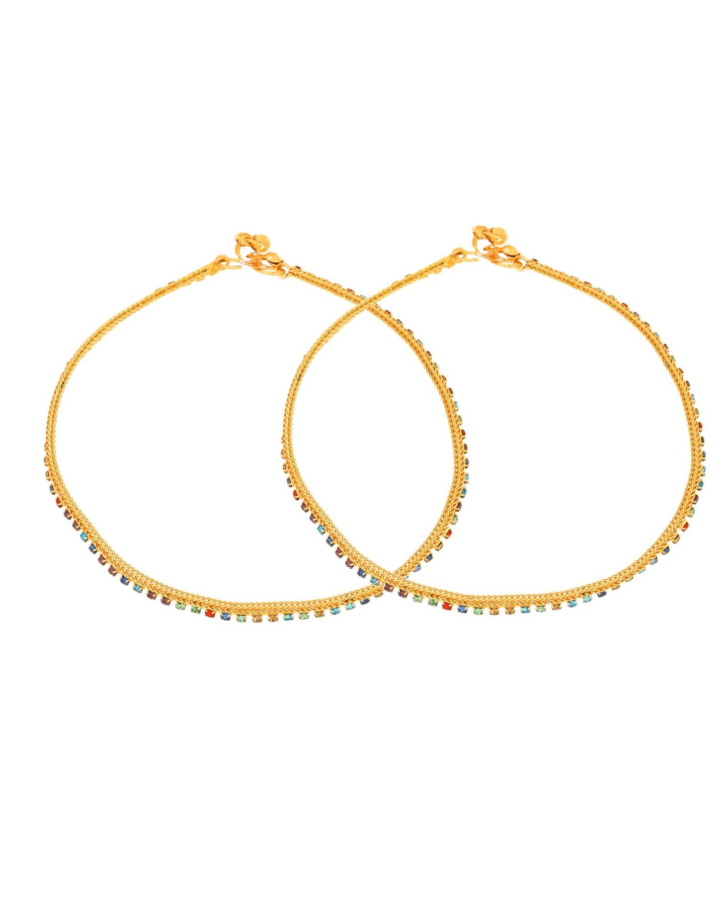 Jewels Nest Gold Plated Multicolor Stone Chain Anklet For Women