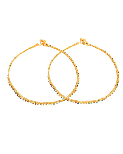 Jewels Nest Gold Plated Multicolor Stone Chain Anklet For Women