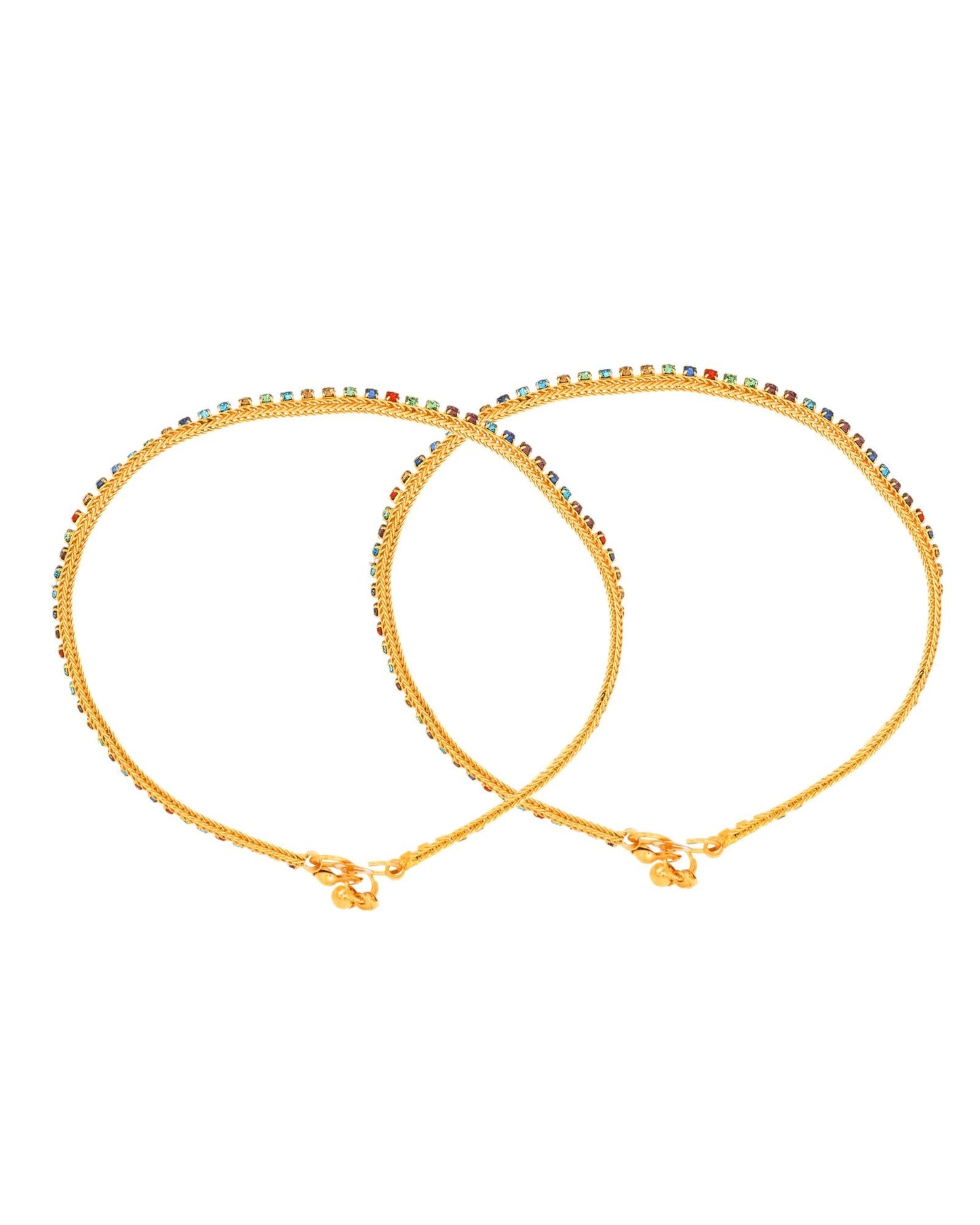 Jewels Nest Gold Plated Multicolor Stone Chain Anklet For Women