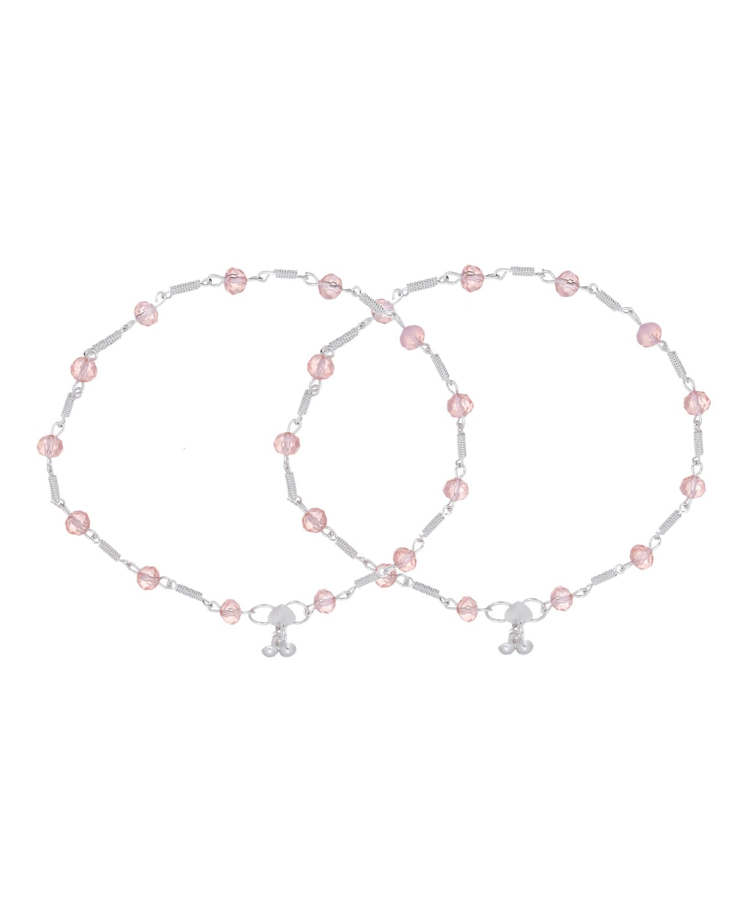 Jewels Nest Silver Plated Pink Crystal Beads Adjustable Anklet For Women