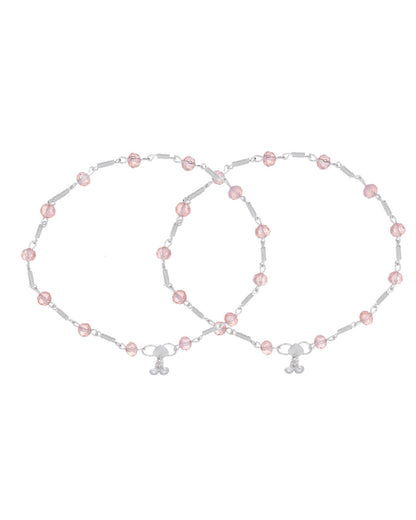 Jewels Nest Silver Plated Pink Crystal Beads Adjustable Anklet For Women