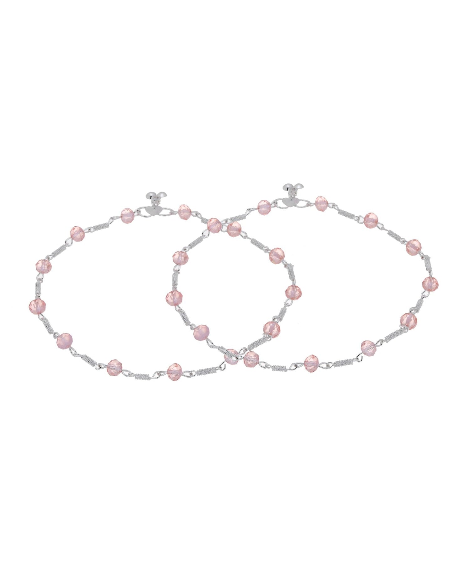 Jewels Nest Silver Plated Pink Crystal Beads Adjustable Anklet For Women