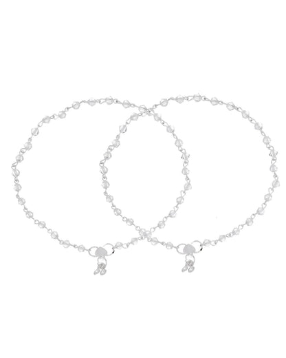 Jewels Nest Silver Plated Transparent Crystal Beads Adjustable Anklet For Women