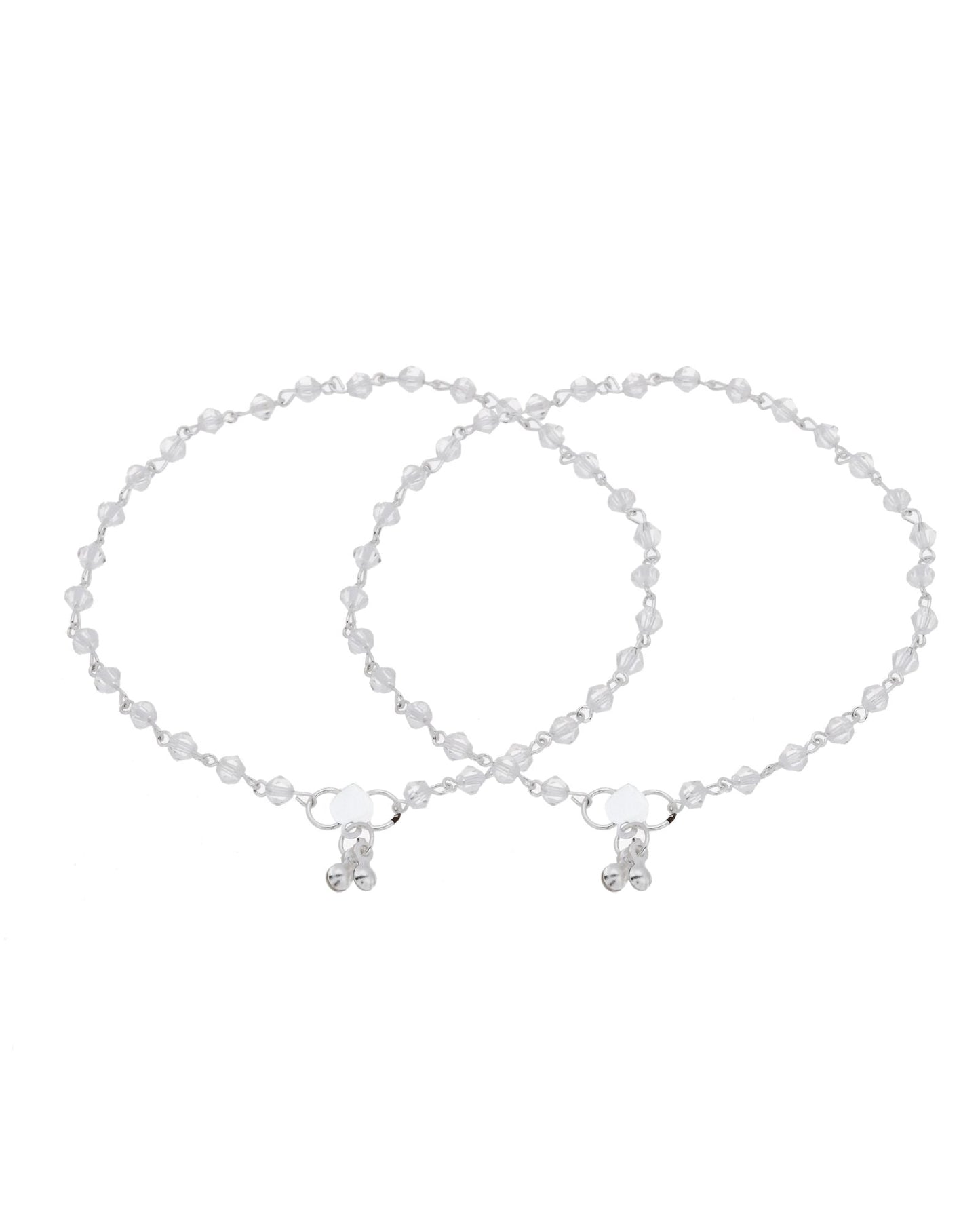 Jewels Nest Silver Plated Transparent Crystal Beads Adjustable Anklet For Women