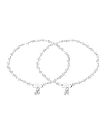 Jewels Nest Silver Plated Transparent Crystal Beads Adjustable Anklet For Women