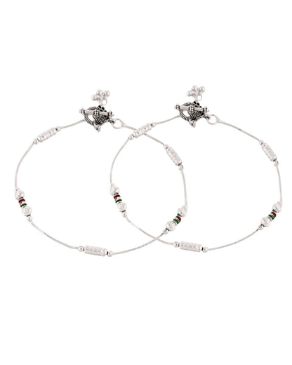 Jewels Nest Silver Plated Minimal Charm Adjustable Anklet For Women