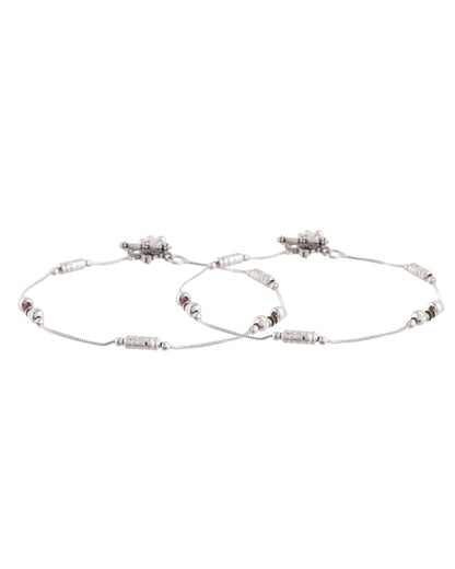 Jewels Nest Silver Plated Minimal Charm Adjustable Anklet For Women