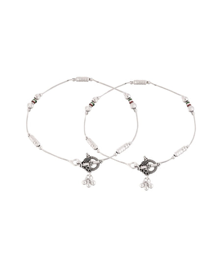 Jewels Nest Silver Plated Minimal Charm Adjustable Anklet For Women