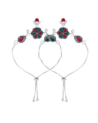 Jewels Nest Silver Plated Floral Stone Adjustable Anklet With Ghungroo Charms For Women