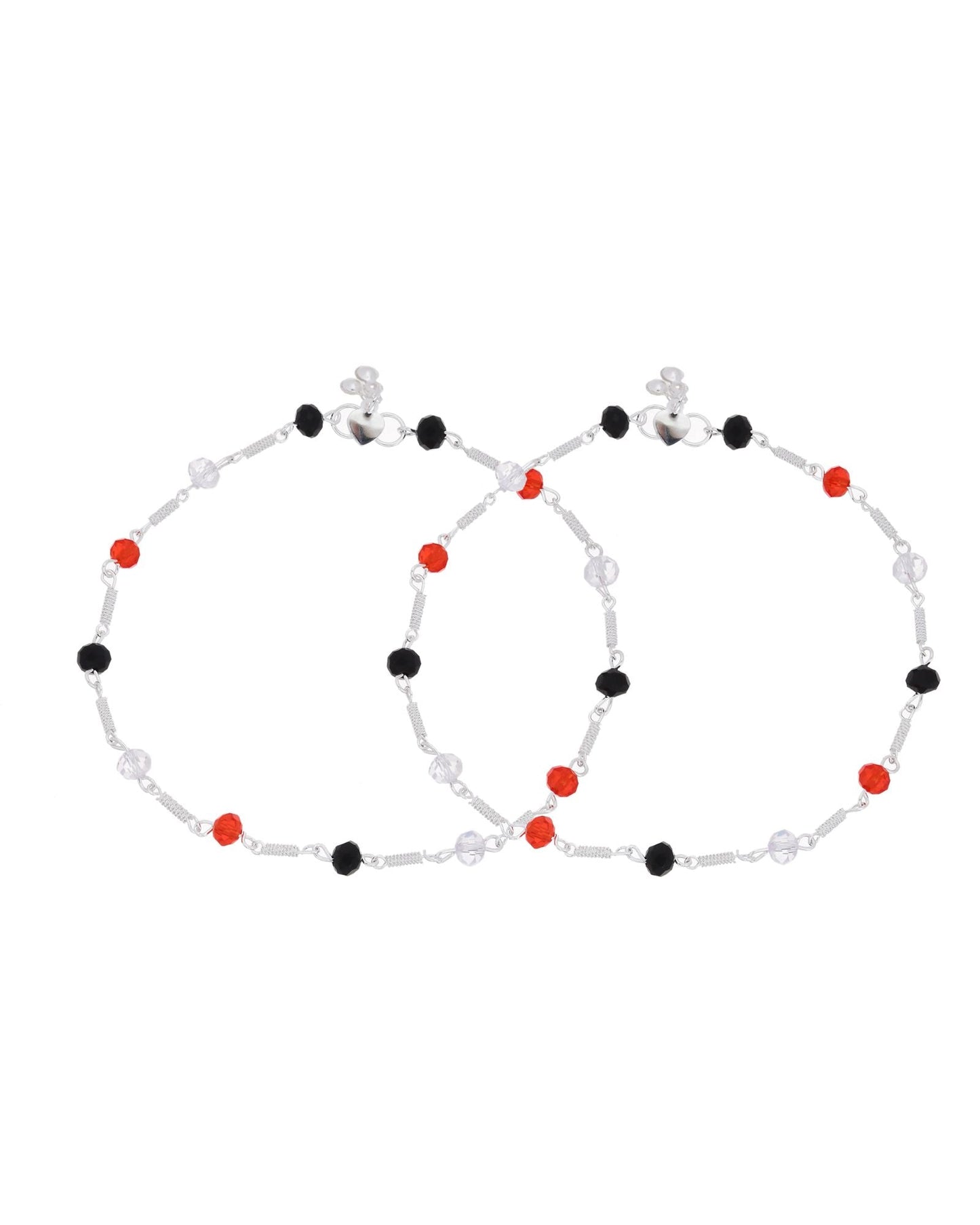Jewels Nest Bold Tricolor Beaded Silver Anklet With Adjustable Chain Closure