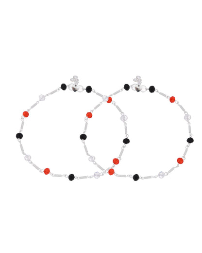Jewels Nest Bold Tricolor Beaded Silver Anklet With Adjustable Chain Closure