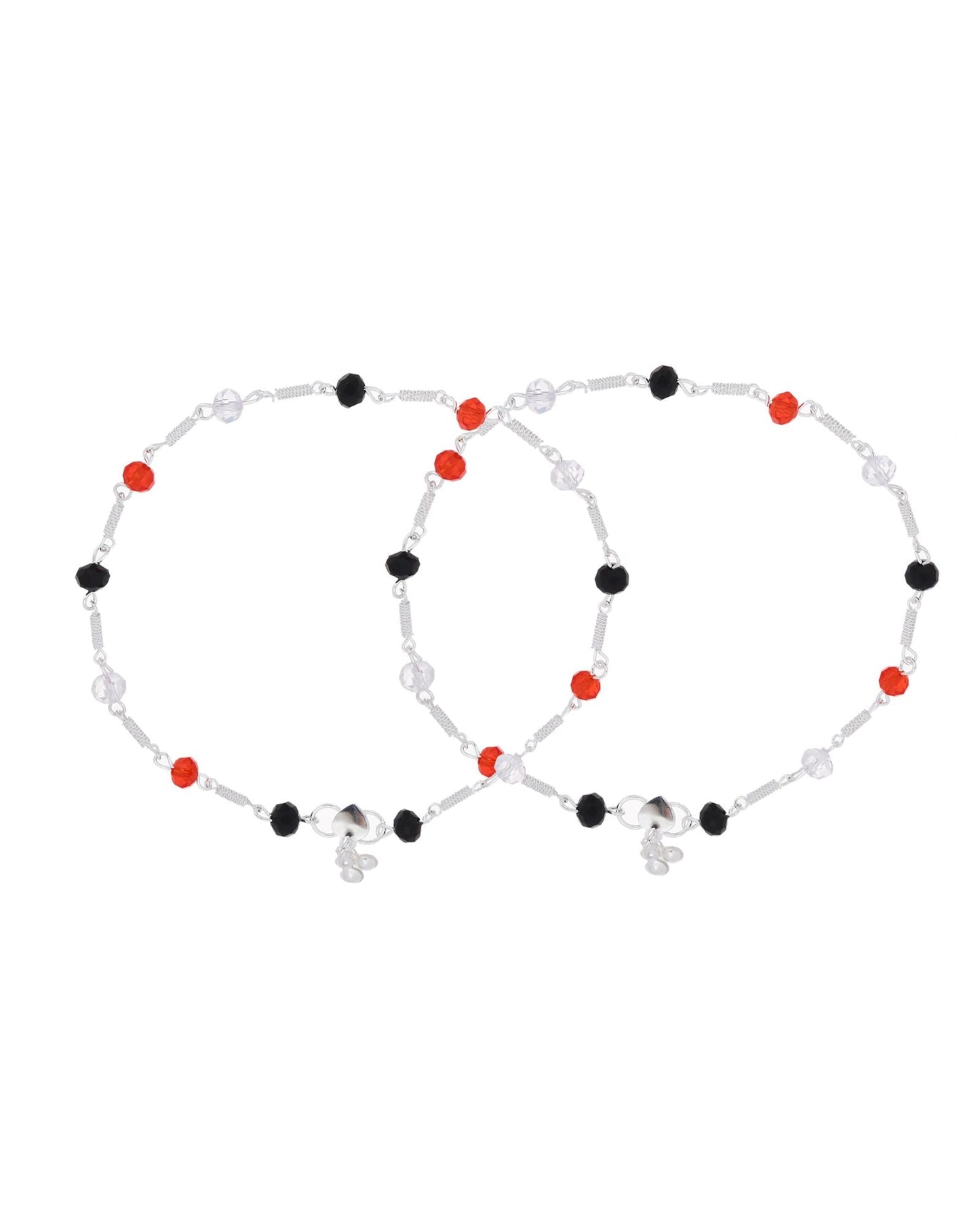 Jewels Nest Bold Tricolor Beaded Silver Anklet With Adjustable Chain Closure