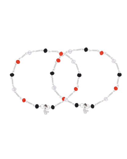 Jewels Nest Bold Tricolor Beaded Silver Anklet With Adjustable Chain Closure