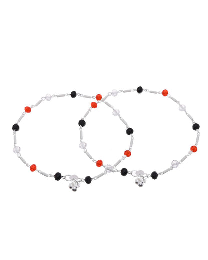 Jewels Nest Bold Tricolor Beaded Silver Anklet With Adjustable Chain Closure