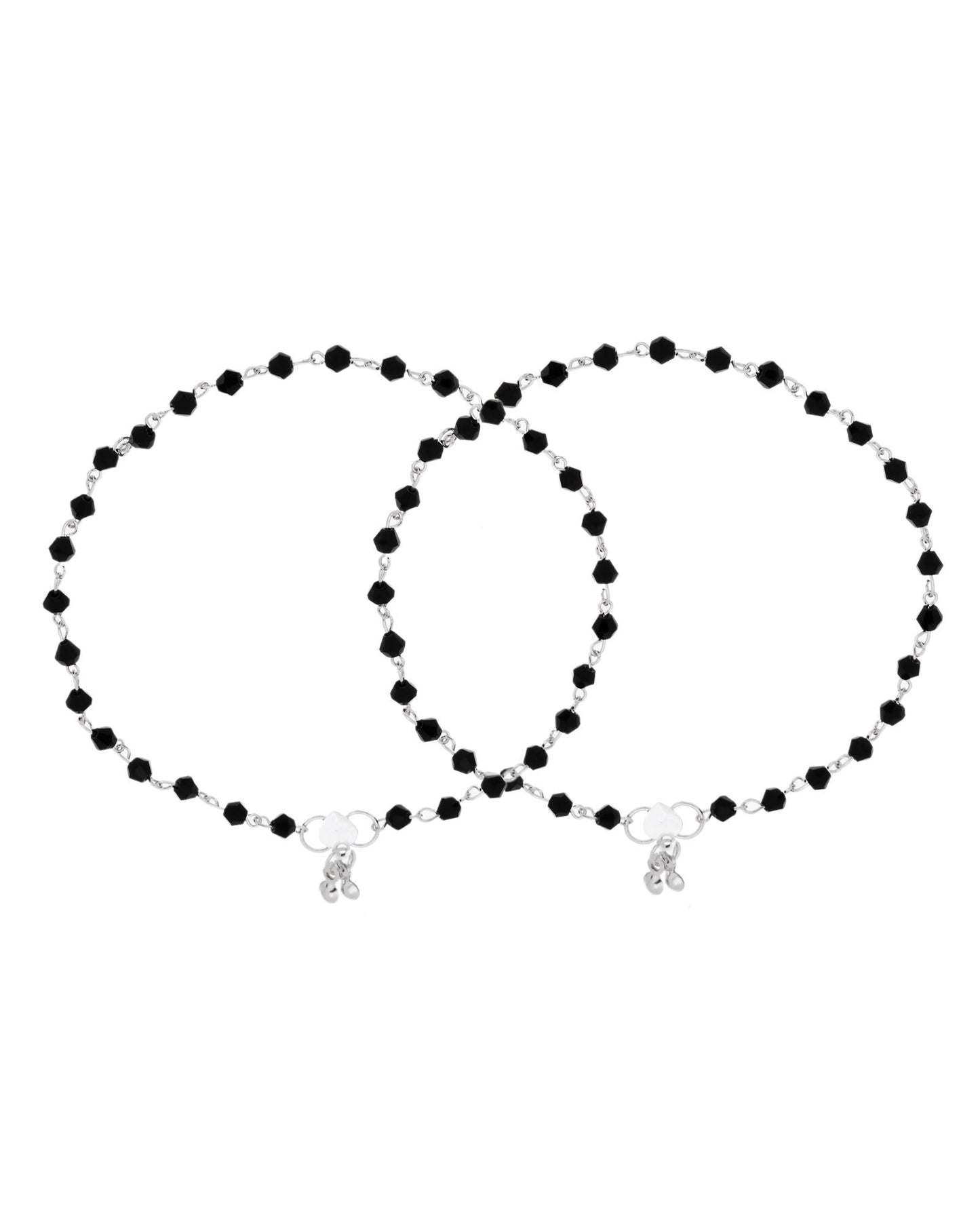Jewels Nest Classic Black Bead Silver Anklet With Minimal Adjustable Design