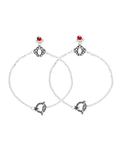 Jewels Nest Grace Charm Silver Anklet With Red Crystal Drop For Women