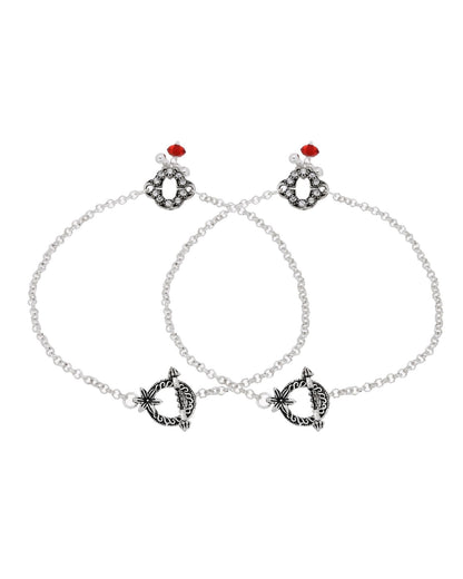 Jewels Nest Grace Charm Silver Anklet With Red Crystal Drop For Women