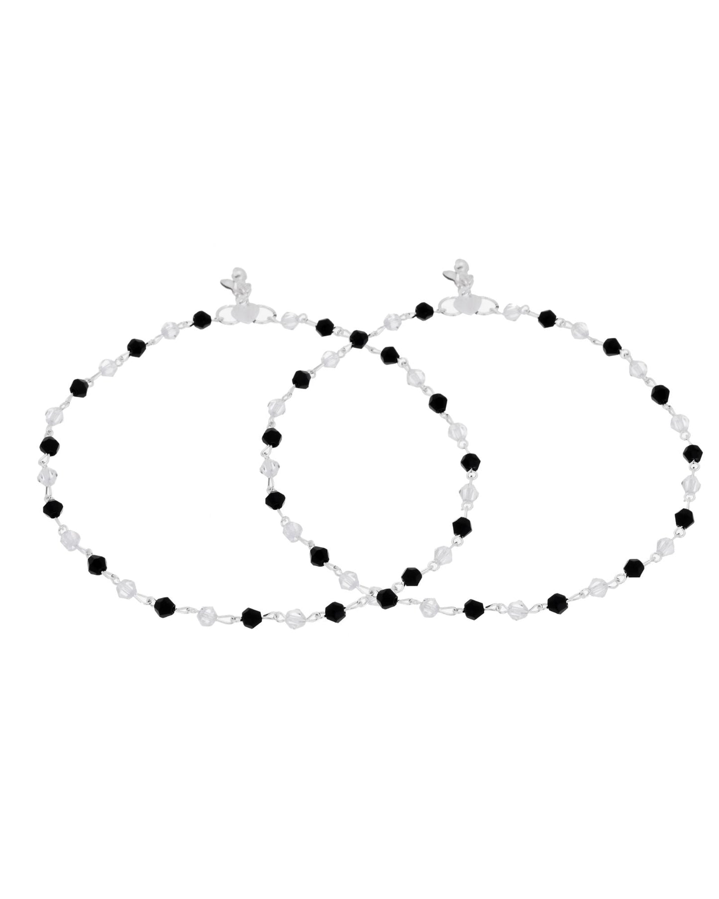 Jewels Nest Midnight Spark Black & Crystal Silver Anklet For Women