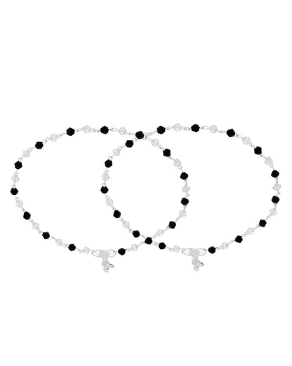 Jewels Nest Midnight Spark Black & Crystal Silver Anklet For Women