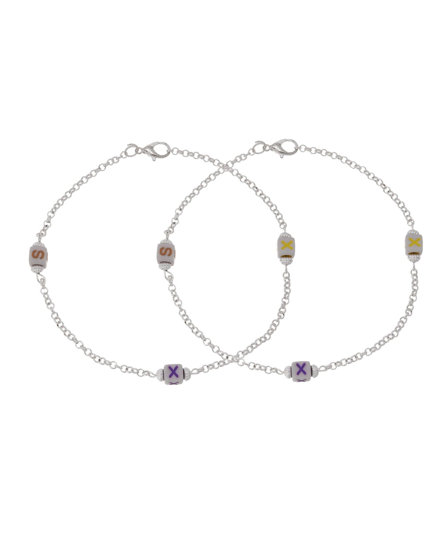 Jewels Nest Playful Alphabet Charm Silver Anklet With Pastel Letter Beads