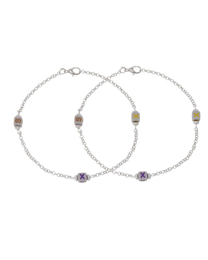 Jewels Nest Playful Alphabet Charm Silver Anklet With Pastel Letter Beads