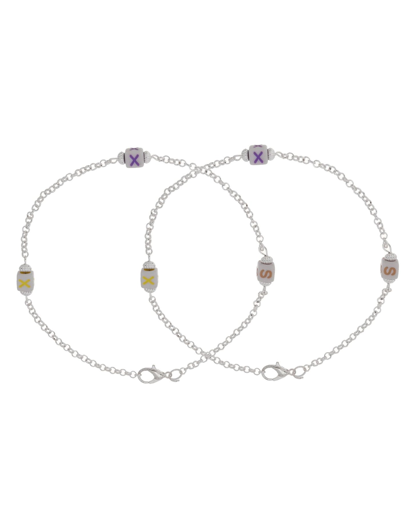 Jewels Nest Playful Alphabet Charm Silver Anklet With Pastel Letter Beads